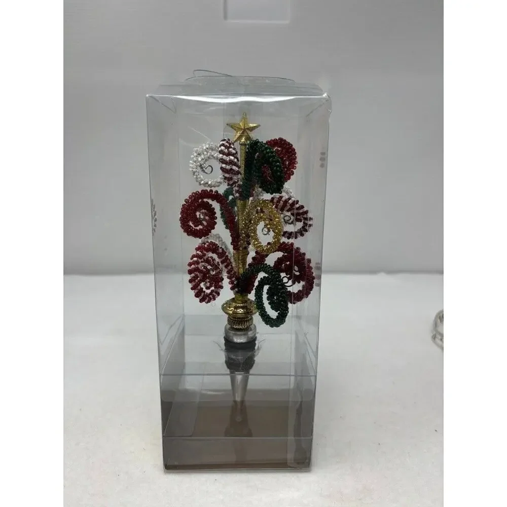 Pier 1 Imports Beaded Wine Bottle Stopper Christmas Tree Holiday